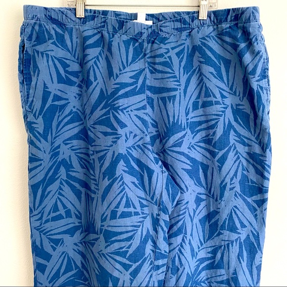 J. Jill Love Linen Blue Print Wide Leg Cropped Pants Medium Elastic Waist size L - Picture 6 of 11